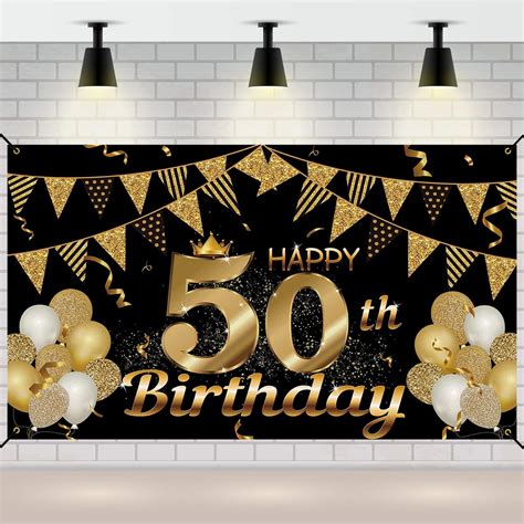 Buy 50th Birthday Backdrop Banner Large Black And Gold Happy Birthday