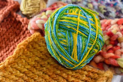Ball Of Wool And Knitting Hook For Knitted Items Stock Photo Image Of