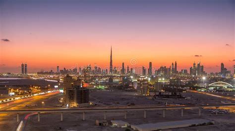 Skyline Of Downtown Dubai Day To Night Timelapse Editorial Stock Photo