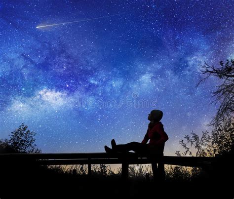 Girl Watching The Stars In Night Sky Stock Image Image Of Looking