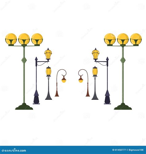 Street Lamp Post Set Vector Stock Vector Illustration Of Design