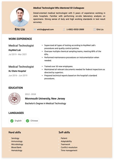 Medical Technologist Resume Examples Templates And Top Tips Cakeresume
