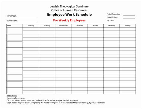 Printable Weekly Work Schedule Templates That Start With Monday Best