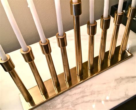 Vintage Mod Nine Branch Hanukkah Menorah Brass Finish Jewish Etsy