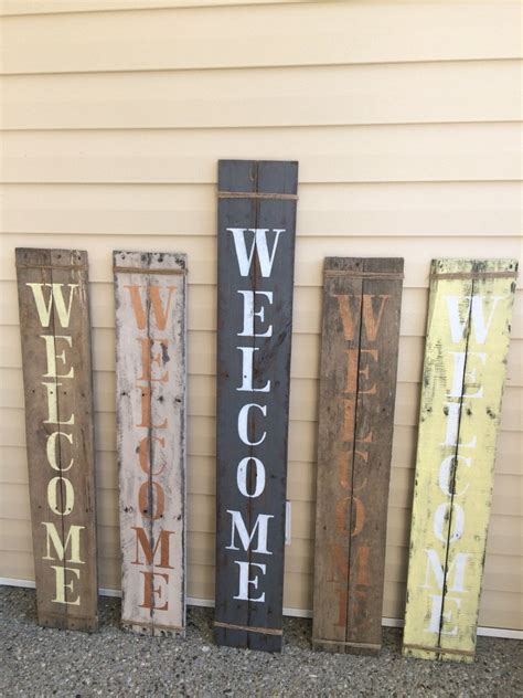 Rustic Verticle Porch Welcome Sign Pallet Wood Handpainted Jute Wrap