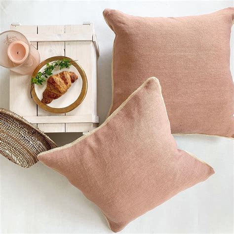 Blush Pure Linen Throw Pillows With Jute Trim For Your Summer Porch Or
