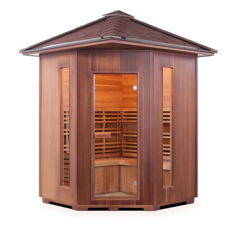 4 Person Corner Outdoor Traditional Sauna Sunrise Series Enlighten Saunas