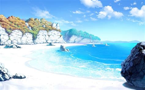 Free Download Anime Drawing Landscape Sea Beach Sand Sky Rock Artwork