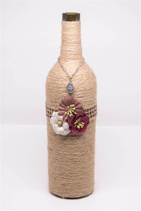 Wine Bottle Decor Twine Wrapped Wine Bottle With Embellishments