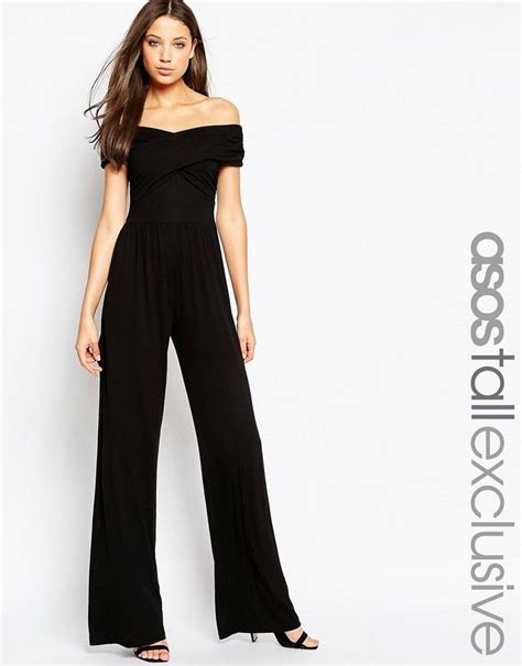 asos tall jumpsuit with bardot neckline and wide leg tall jumpsuits ball dresses black