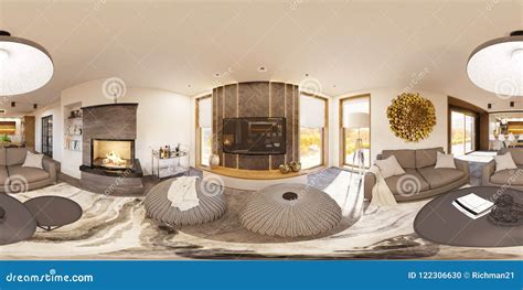 3d Illustration Spherical 360 Seamless Panorama Of Living Room House