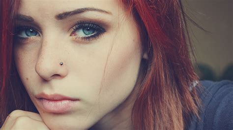 Sexy Pierced Blue Eyed Long Haired Red Hair Teen Girl Wallpaper