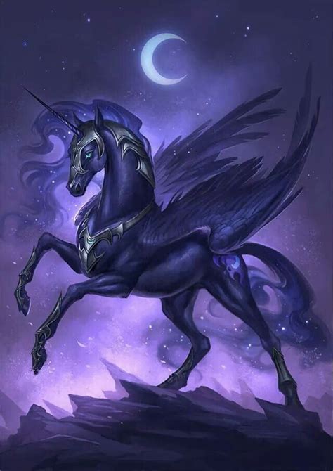 An Illustration Of A Black Unicorn On Its Hind Legs With Wings