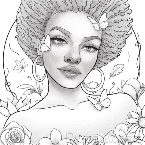 A Black And White Drawing Of A Woman With Flowers On Her Head