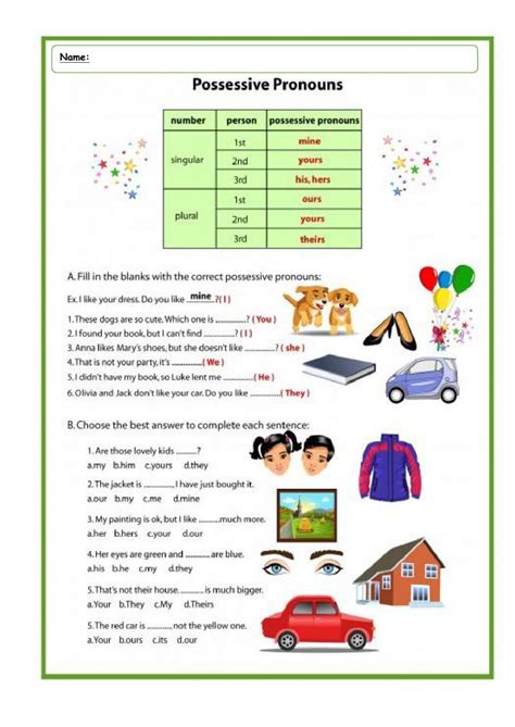 Printable grammar resources for esl teachers and kids. Possessive pronouns free online exercise
