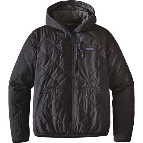 Patagonia Synthetic Diamond Quilted Bomber Hooded Jacket In Black For