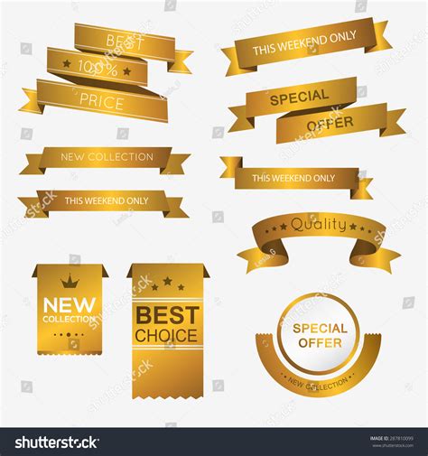 Collection Of Golden Premium Promo Banners Isolated Vector
