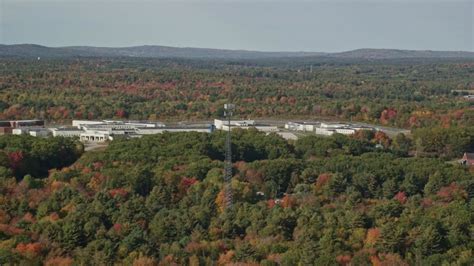 6k Stock Footage Aerial Video Orbiting Maine State Prison Colorful