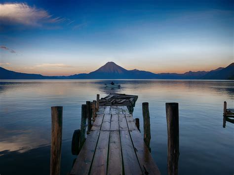 Wallpaper Pier Mountains Landscape Clear Sky Boat 5184x3888