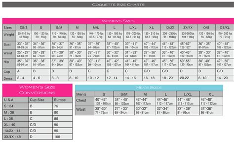 Size Chart For Womens Coquette And Zakk Underwear Abc Underwear