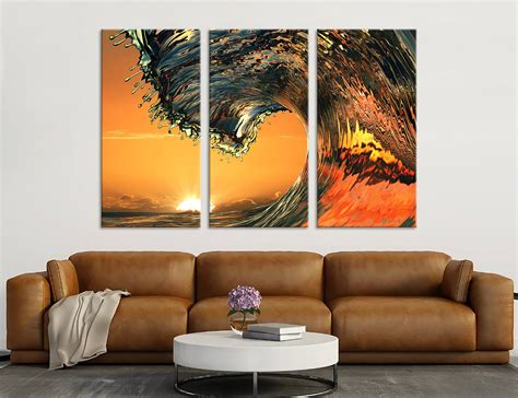 Sunset On Ocean Wall Art Sunset Canvas Wave Large Art Sunset Etsy