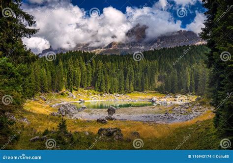 Karersee Lago Di Carezza Is A Lake In The Dolomites In South Stock
