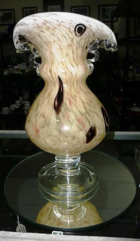 Pretty Cream Murano Style Double Spouted Pedestal Vasesold