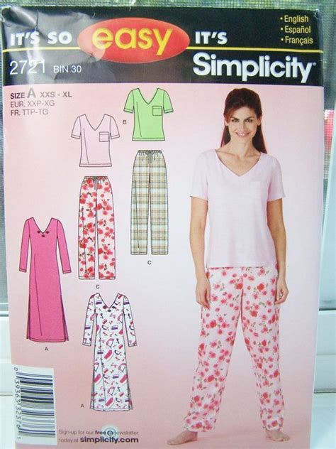 Simplicity 2721 Sewing Pattern Womens Pajamas By Witsenddesign