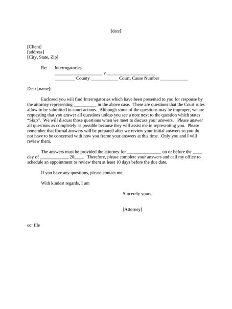 Letter To Client Interrogatories To Answer Doc Template Pdffiller