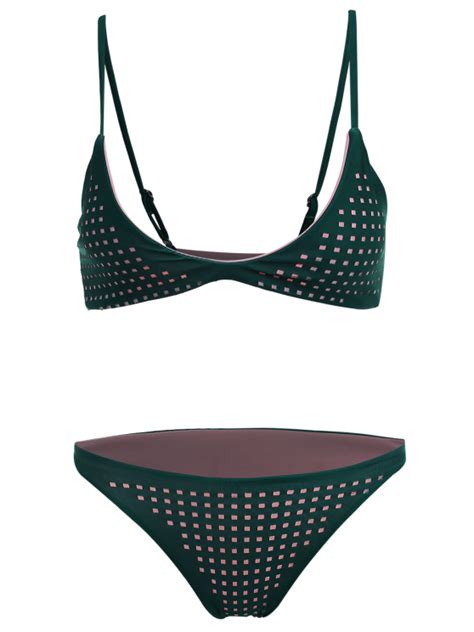 Bikini Dark Green Dot Hollow Out Two Piece Swimsuit With Thong