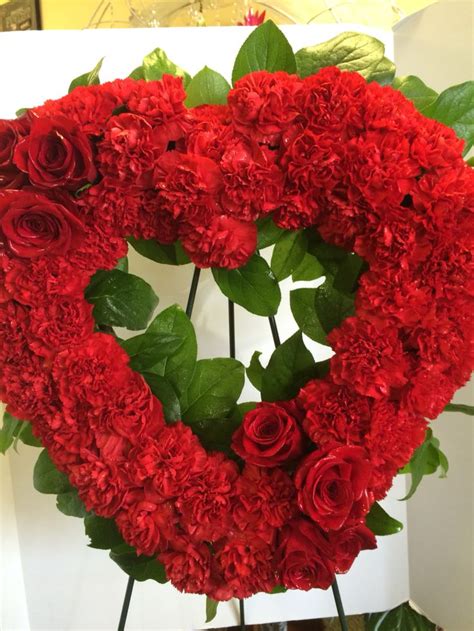 Red Roses And Red Carnations Open Heart Sympathy Flowers Red