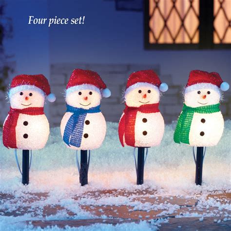 Set Of 4 Snowman Outdoor Path Lights Outdoor Holiday Decor Outdoor
