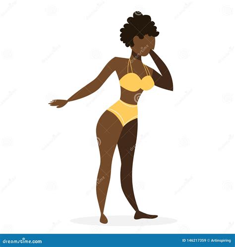Beautiful Woman Standing In The Yellow Bikini Cartoon Vector