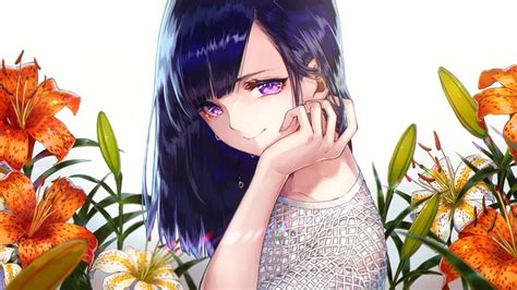 Anime Girl Cyring Flowers Purple Hair K Wallpaper