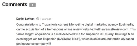 A few positive reviews are scattered throughout the site. Trupanion: Is Petinsurancereview.com Independant? - Trupanion, Inc. (NASDAQ:TRUP) | Seeking Alpha