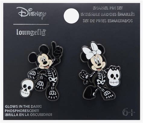 Mickey Mouse And Minnie Mouse Glow In The Dark Skeleton Pin Set At Hot