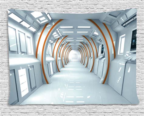 Fantasy Tapestry Futuristic Hallway Of Spaceship Digital Architecture