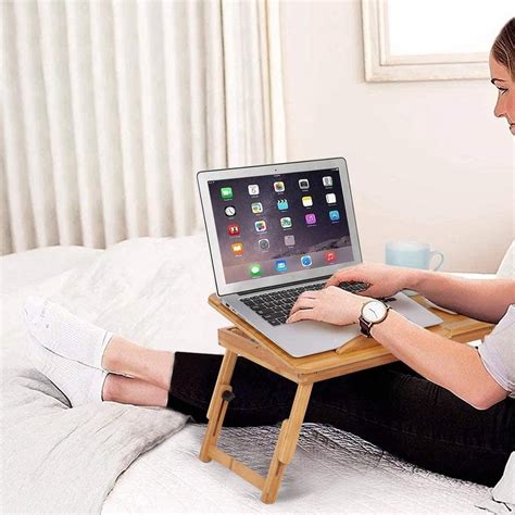 Verstelbare Bamboo Lapdesk Bed Laptop Tray Draagbare Opvouwbare