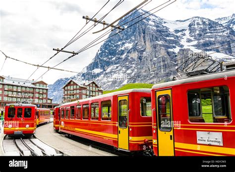 Mountain Railway Trains At Kleine Scheidegg Above Grindelwald