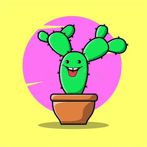 Vector Cartoon Illustrations Of Cute Green Cactus With Happy Emotions