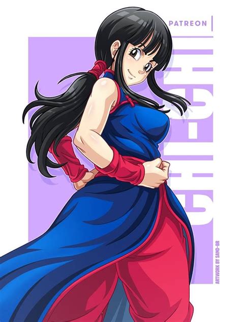 An Anime Character With Long Black Hair Wearing A Blue And Red Dress