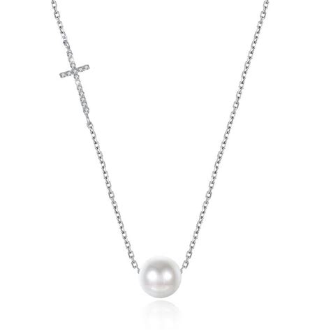 925 Sterling Silver Pearl Cross Shape Pendant Necklaces Etsy