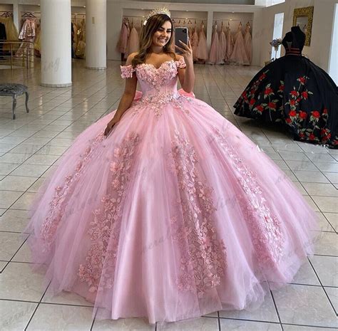 Pink Quinceanera Dresses Ball Gown Off Shoulder 3d Rose Flowers Puffy Sweet 16 Ebay