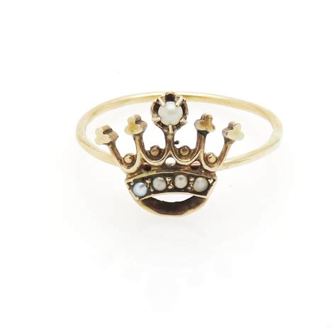 Delicate Victorian Crown Seed Pearls Gold Ring Crown Ring Crown