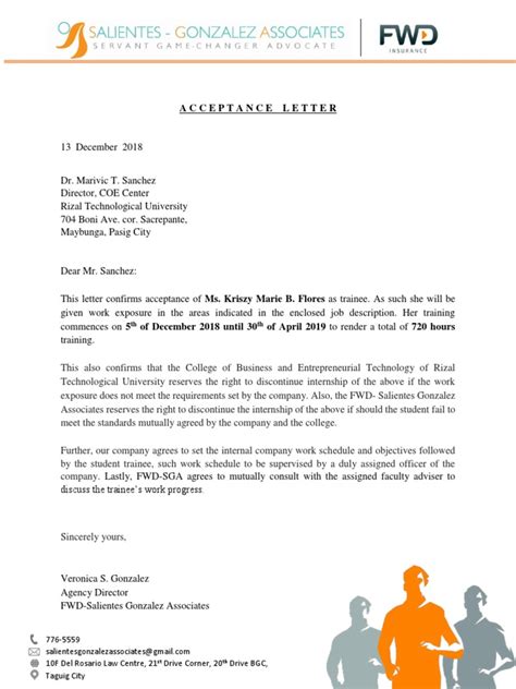 Acceptance Letter Ojt Pdf Business