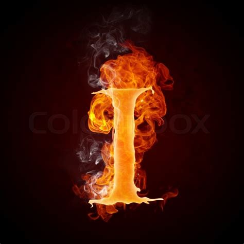 Fire Letter I Isolated On Black Background Computer Design Stock