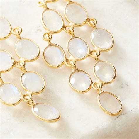 Moonstone Gold Plated Silver Chandelier Drop Earrings By Rochejewels