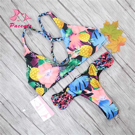 Pacento 2018 New Flower Bikini Sets Colorful Swimwear Female String Biquini Thong Swimsuit Sexy