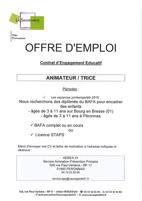 Offre Demploi Animateur Actualités Lycée Professionnel Gabriel