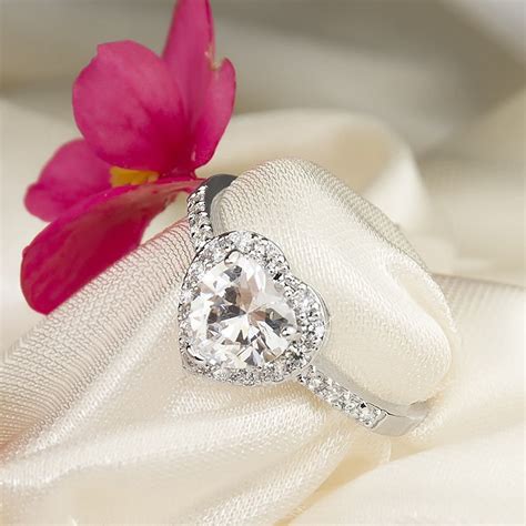 2 Ct Engagement Ring Heart Shape Round Halo Cut White Gold Plated Size
